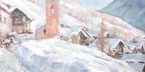 Tableau de montagne avec de la neige de l'artiste peintre Albert Doran